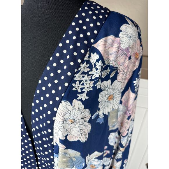 Suzanne Betro Floral Polka Dot Printed Kimono Top Cardigan Blue Long Sleeves 1X - Picture 4 of 14